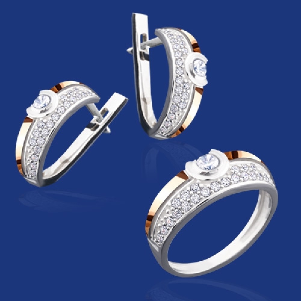 Серебряный гарнитур с золотом бц-175