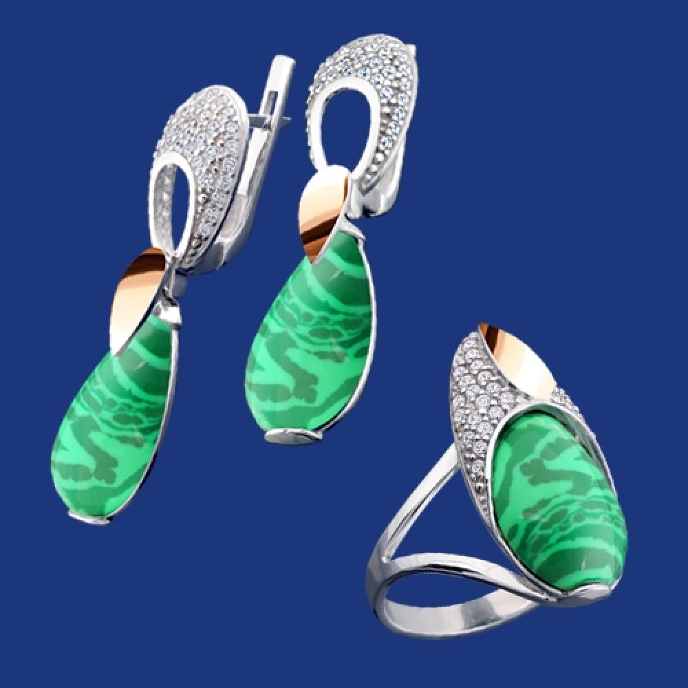 Серебряный гарнитур с золотом бц-197