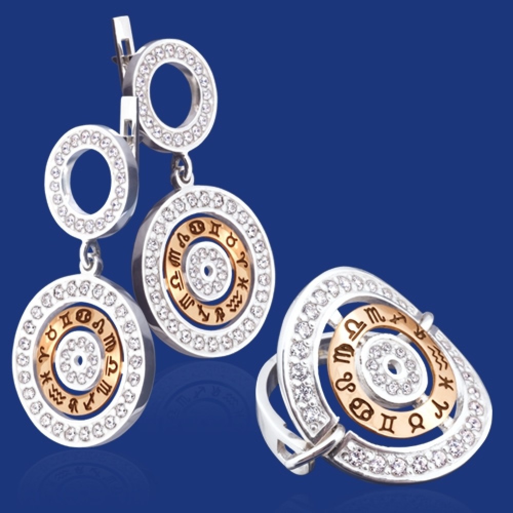 Серебряный гарнитур с золотом бц-022