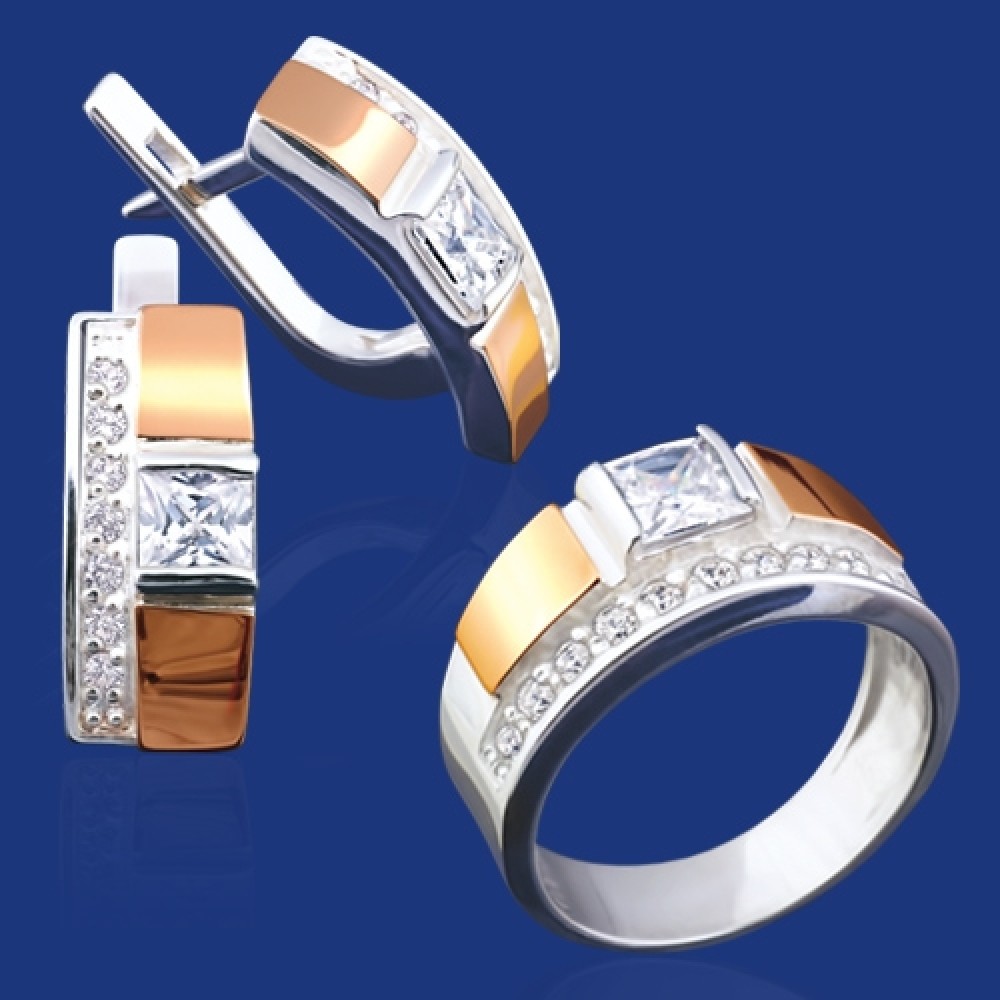 Серебряный гарнитур с золотом бц-047