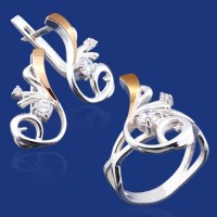 Серебряный гарнитур с золотом бц-067