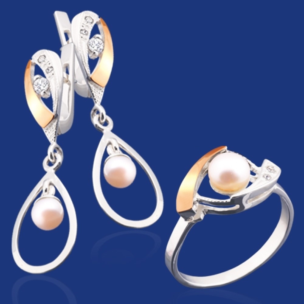 Серебряный гарнитур с золотом бц-108