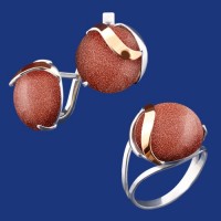 Серебряный гарнитур с золотом бц-154-1