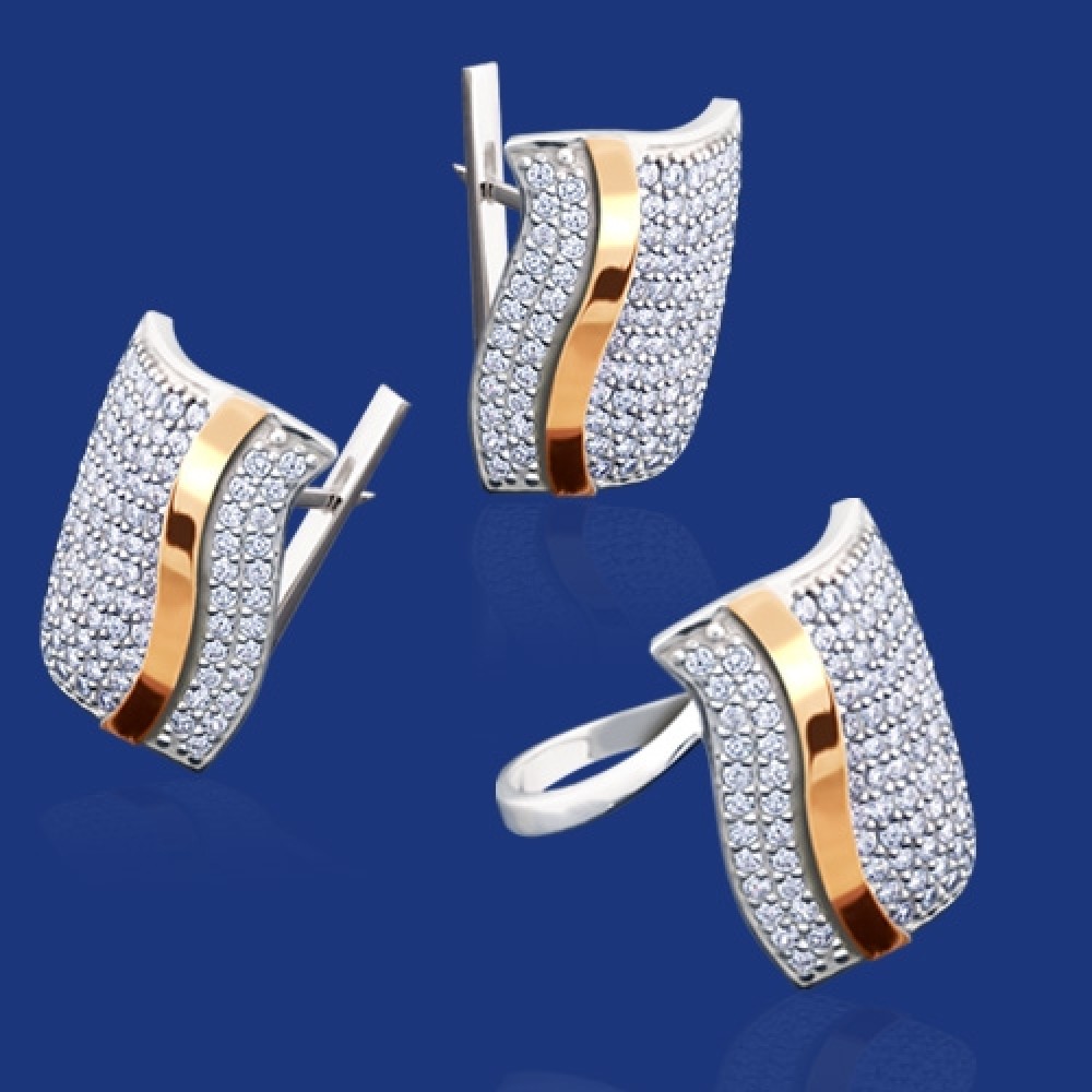 Срібний гарнітур з золотом бц-174