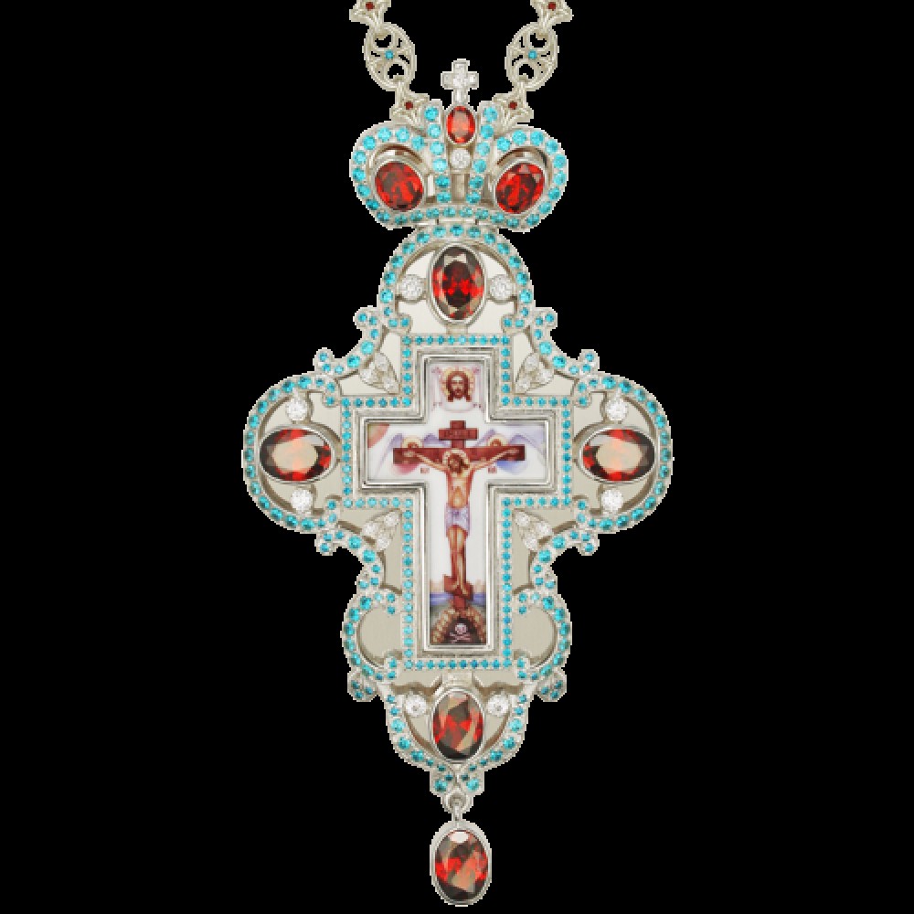 Крест наперсный серебряный с финифтьевым распятием 2.10.0100-1