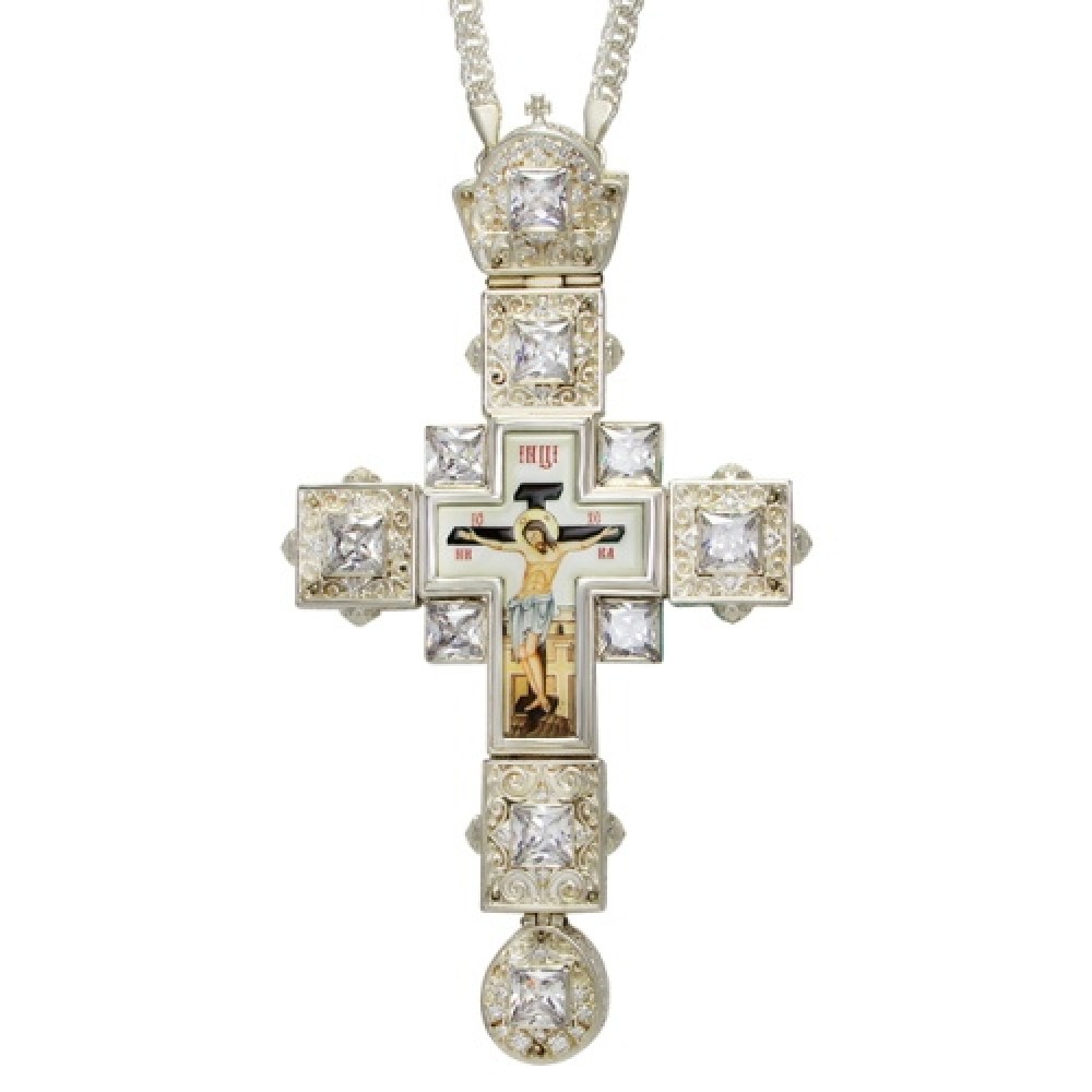 Крест латунный с принтом и цепью 2.10.0155Л-21Л