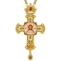 Крест латунный в позолоте с принтом и вставками 2.10.0162ЛП-2