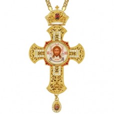 Крест латунный в позолоте с принтом и вставками 2.10.0162ЛП-2