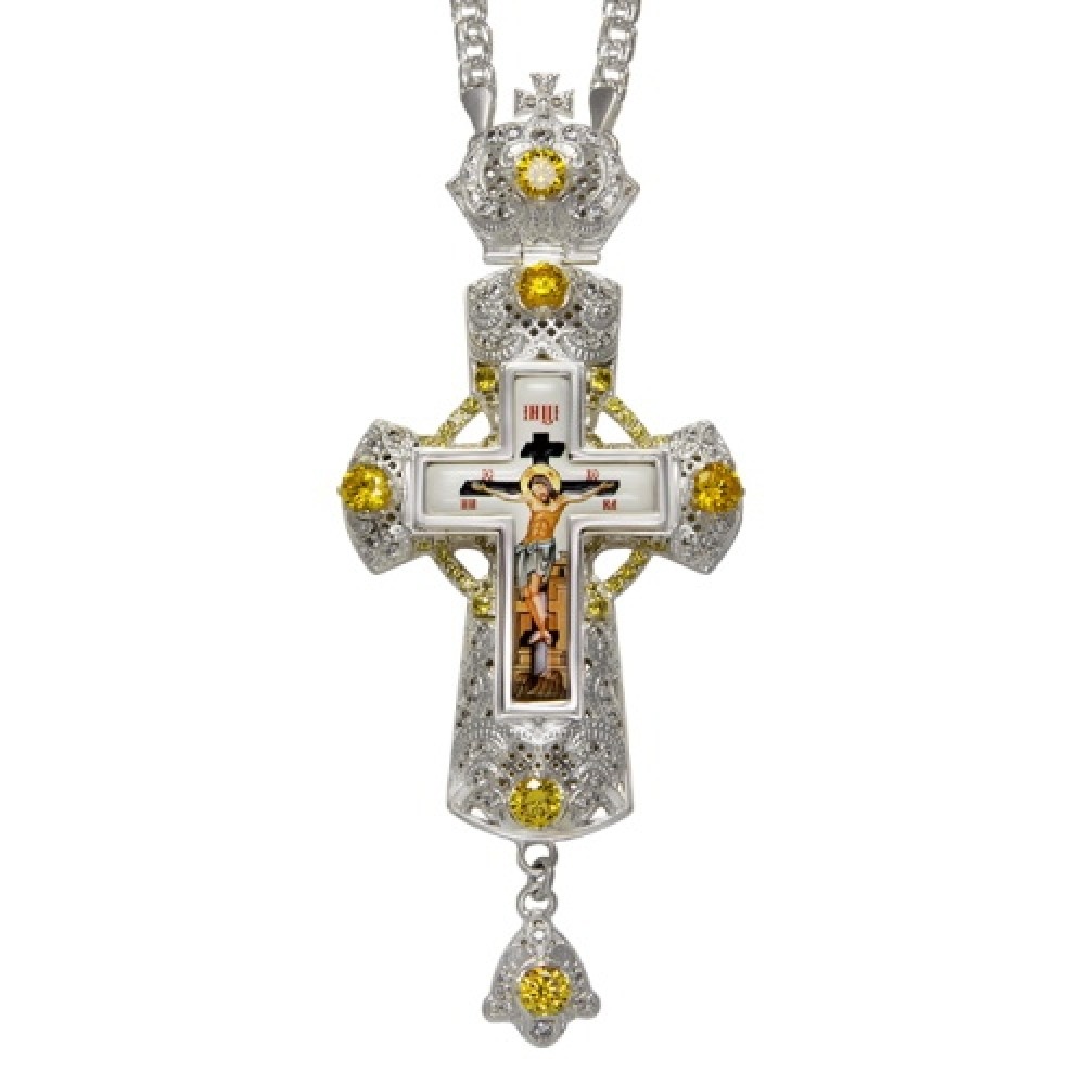 Крест латунный с принтом и цепью 2.10.0178Л-21Л