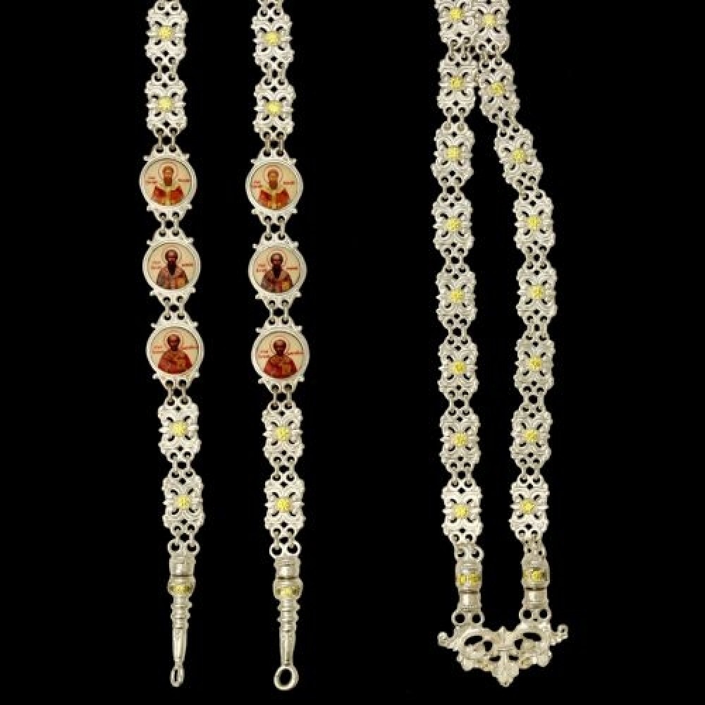 Цепь серебряная со вставками и принтами аг-2.7.0267