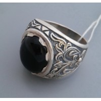 Серебряный перстень с обсидианом бр-2111127