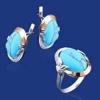 Серебряный гарнитур с золотом бц-224