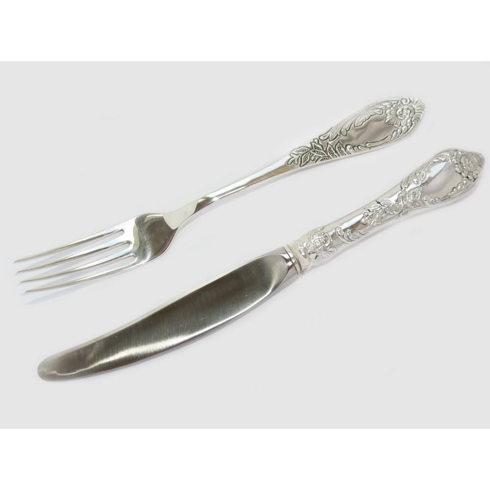 Серебряный десерный набор Фантазия (вилка+нож) бр-7172