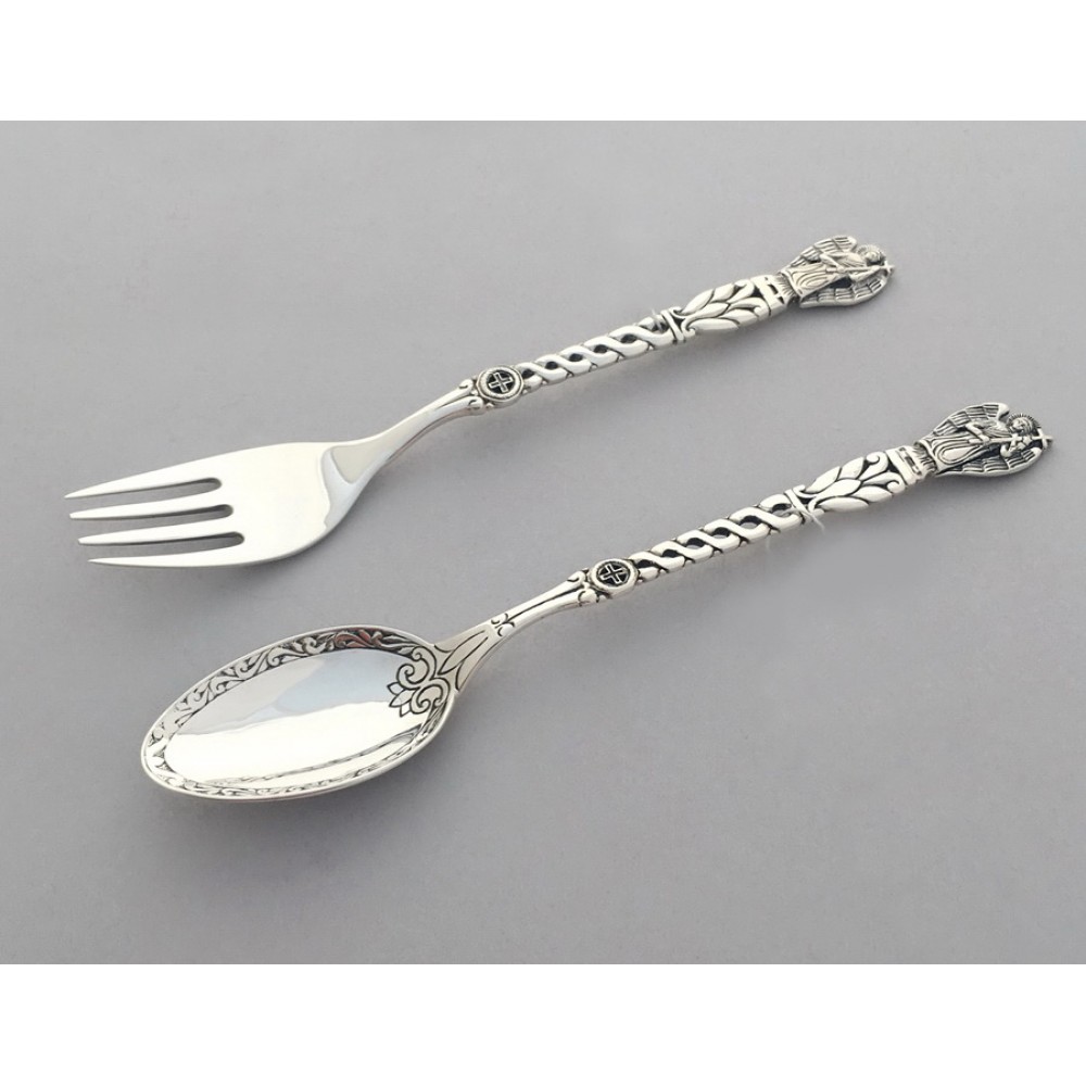 Набор серебряных приборов для ребенка Ангел Хранитель 2 предмета (ложка+вилка) БР-282434