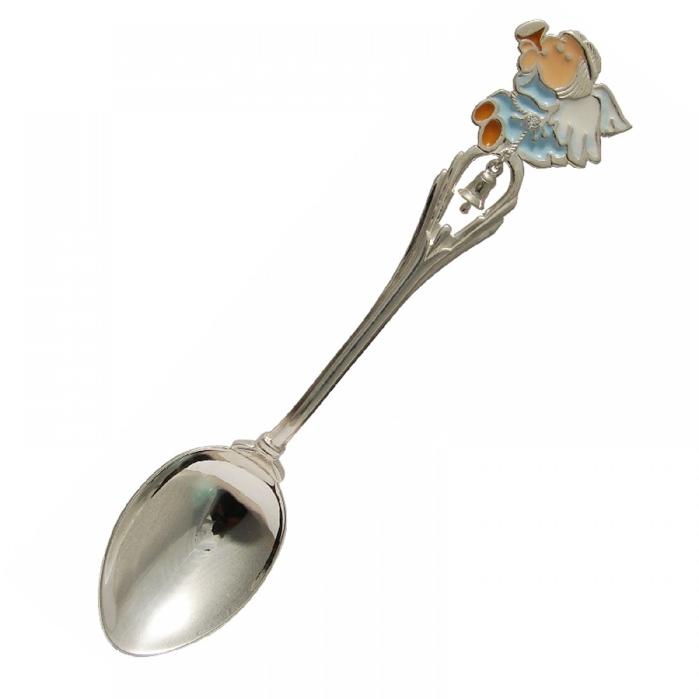 Дитяча срібна ложечка «Янголятко» з емаллю 925 проби