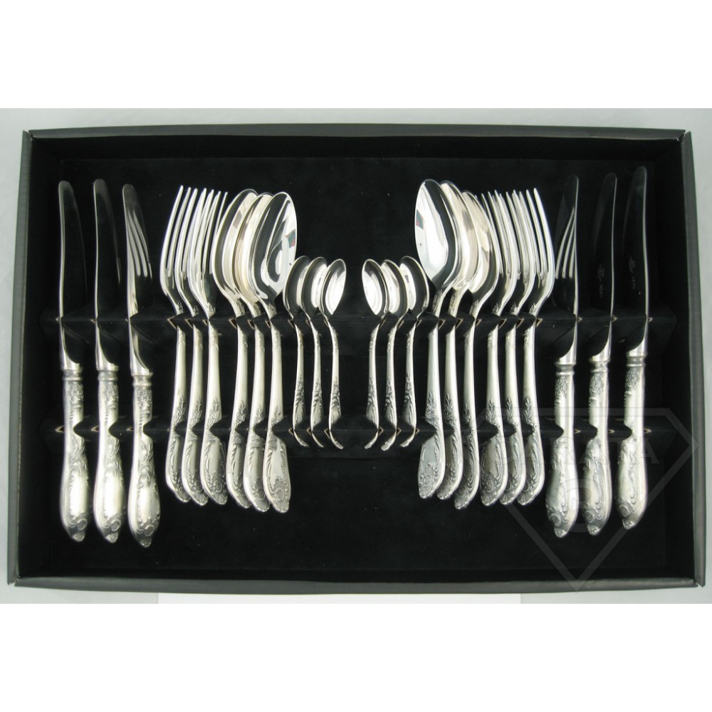 Набор мельхиоровых столовых приборов "Royal" посеребреный