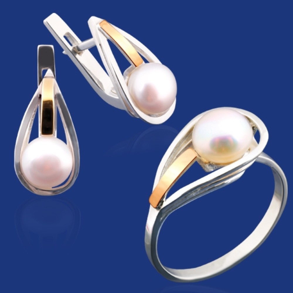 Срібний гарнітур з золотом бц-107