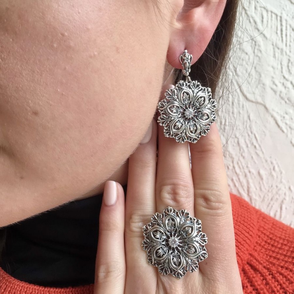 Серебряное кольцо "Снежинка" бр-1406721