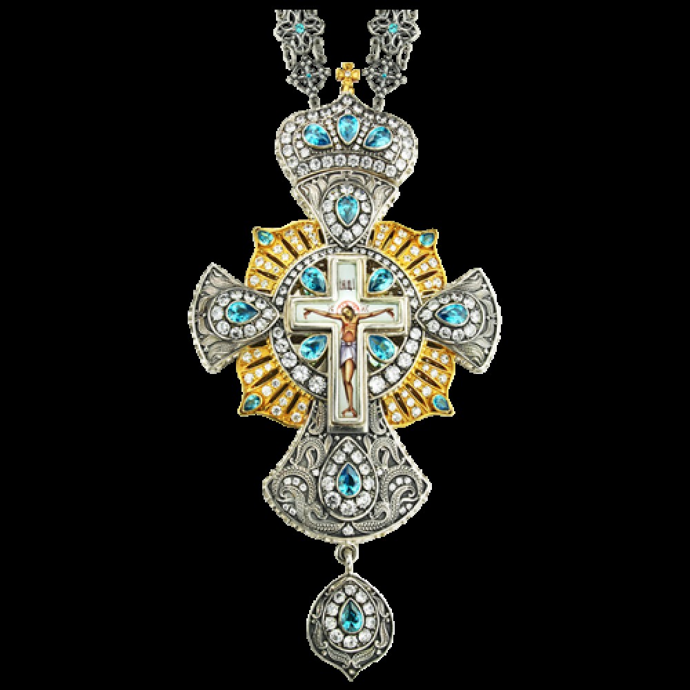 Крест наперсный серебряный с финифтьевым распятием и цепью 2.10.0091-148