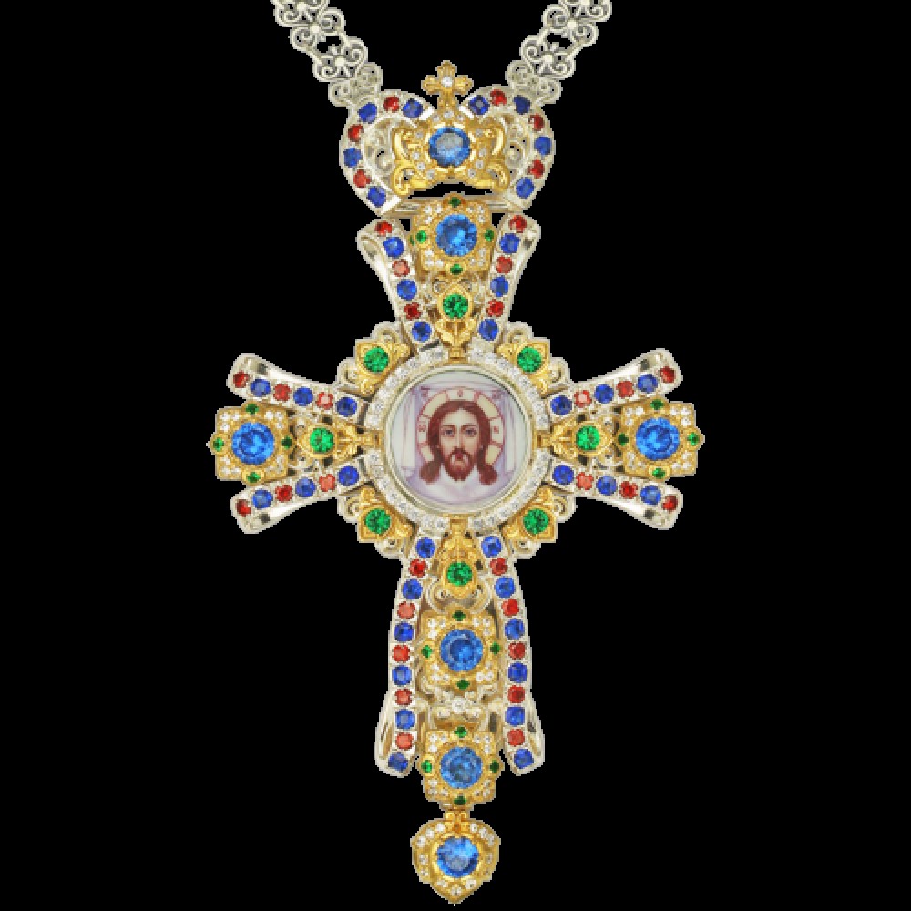 Крест наперсный серебряный с финифтьевым распятием 2.10.0125-1