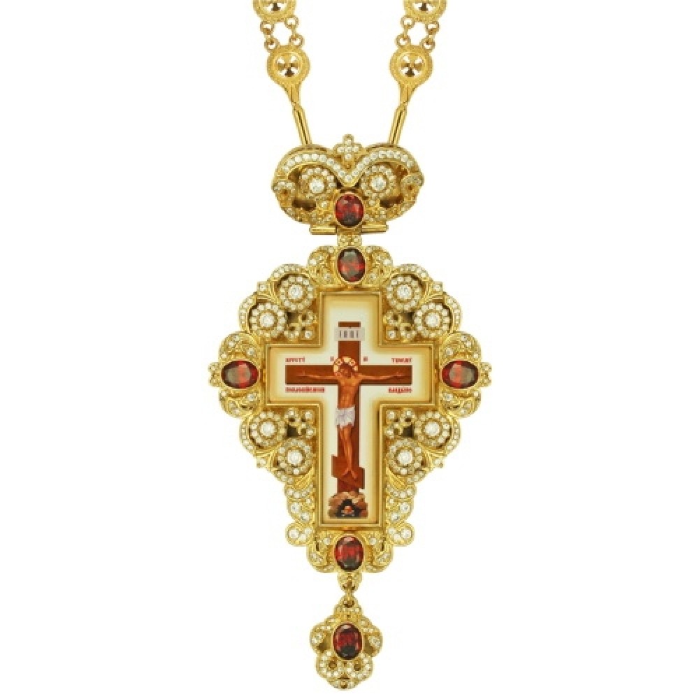 Крест латунный в позолоте со вставками и принтом 2.10.0149ЛП-2