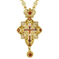 Крест латунный в позолоте с принтом и вставками 2.10.0160ЛП-2