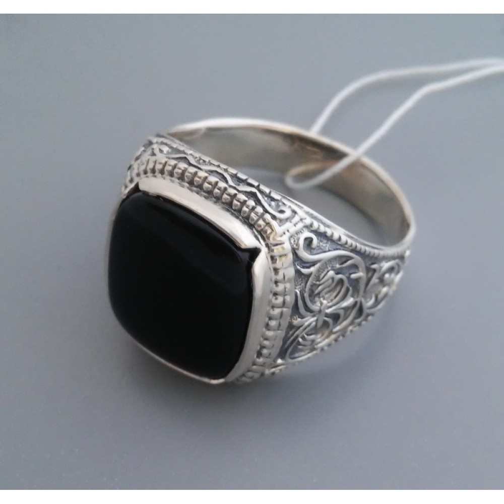 Срібна каблучка чоловіча з чорним каменем бр-2150052