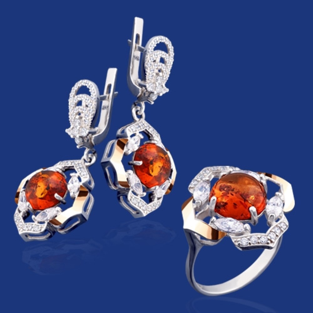 Срібний гарнітур з золотом бц-223