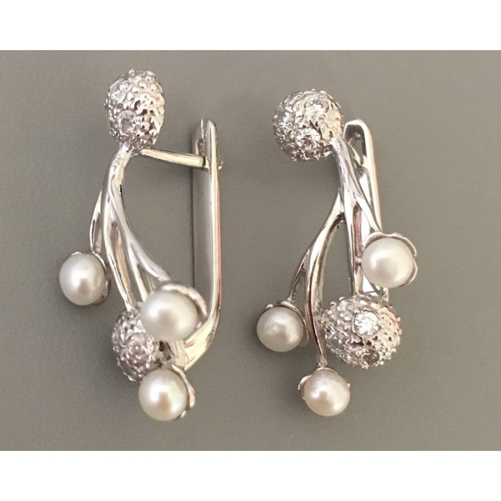 Срібні сережки с жемчугом Каштан бр-1170051