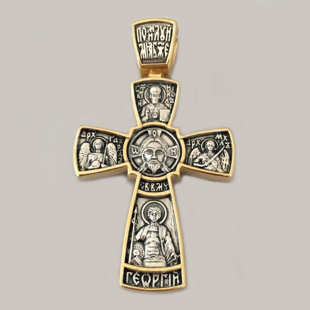 Срібний хрест оригінального дизайну зі Святими ЛЗ-34021