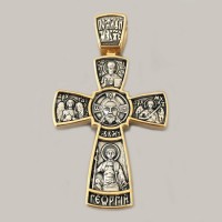 Серебряный крест оригинального дизайна со Святыми ЛЗ-34021