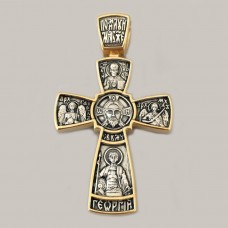 Серебряный крест оригинального дизайна со Святыми ЛЗ-34021