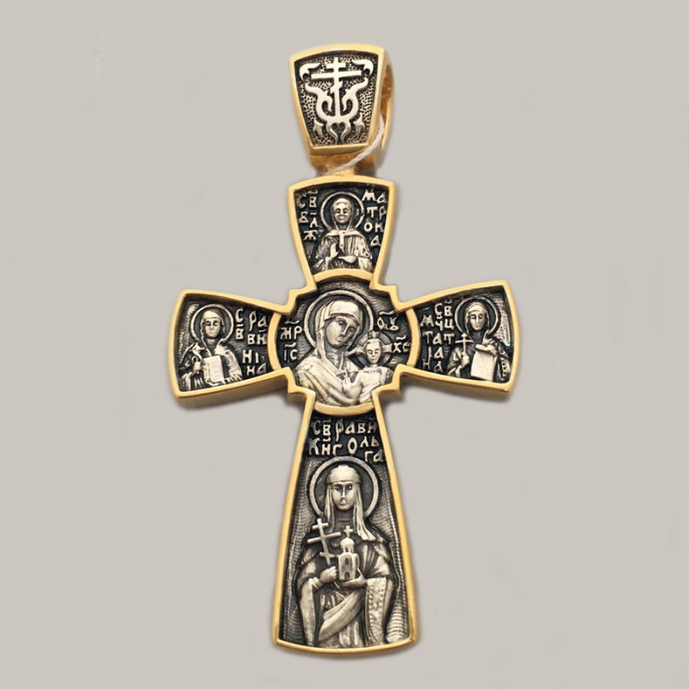 Срібний хрест оригінального дизайну зі Святими ЛЗ-34021