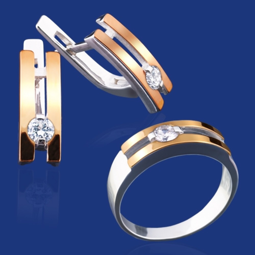 Срібний гарнітур з золотом бц-002