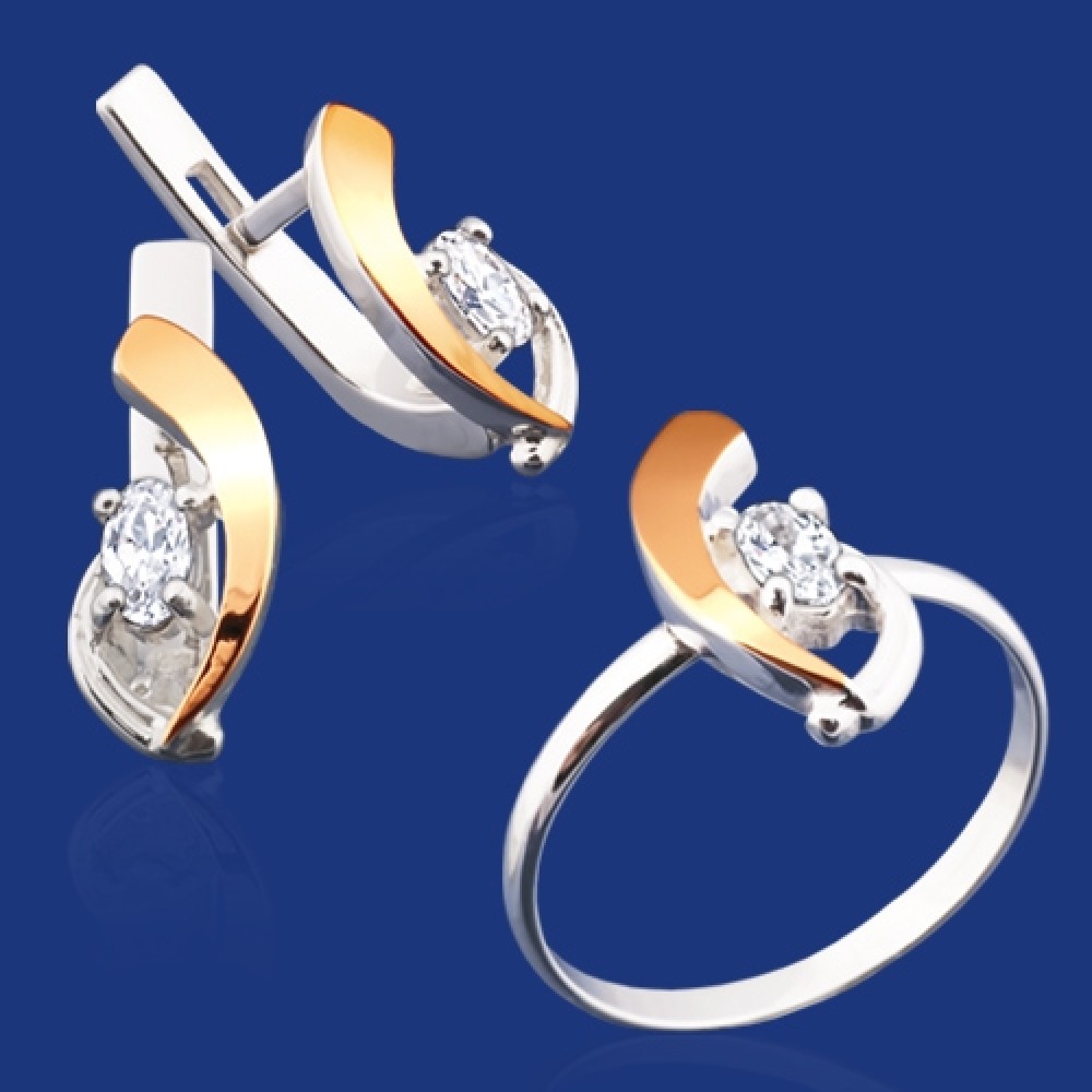 Серебряный гарнитур с золотом бц-044