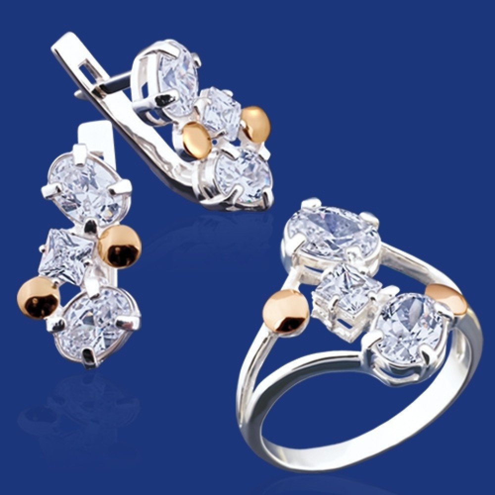 Серебряный гарнитур с золотом бц-065