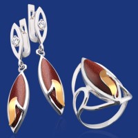 Серебряный гарнитур с золотом бц-080