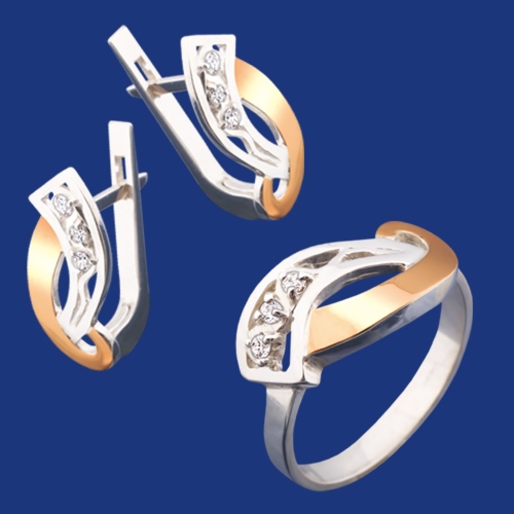 Срібний гарнітур з золотом бц-120