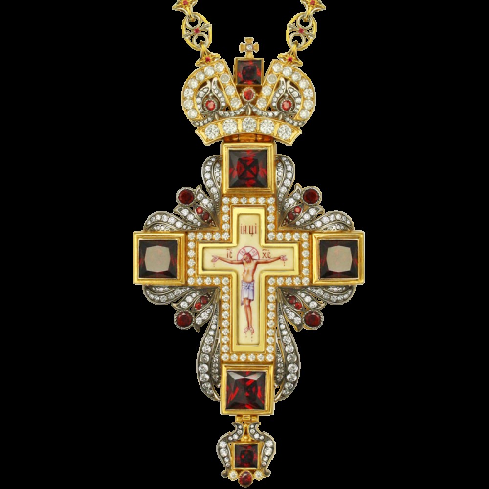 Крест наперсный серебряный с финифтьевым распятием 2.10.0118П-1