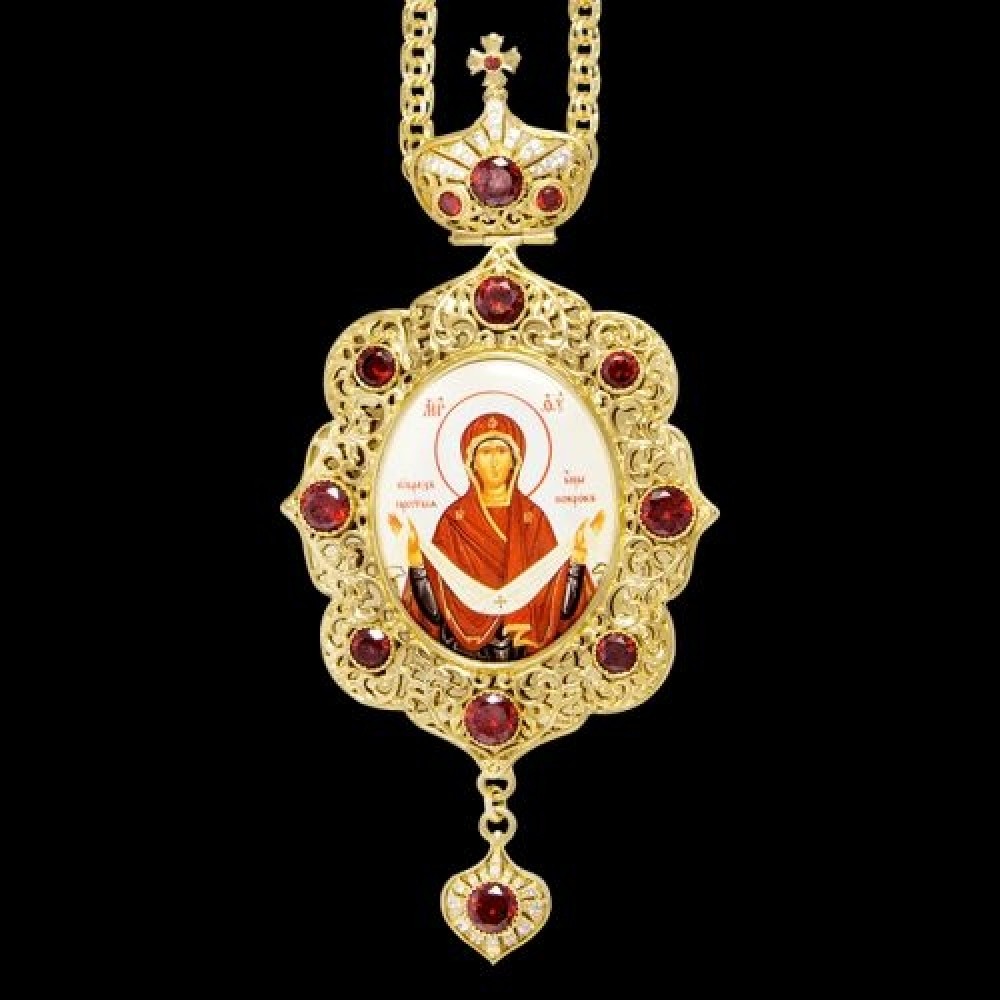 Панагия латунная в позолоте с принтом и вставками аг-2.7.0702ЛП-2