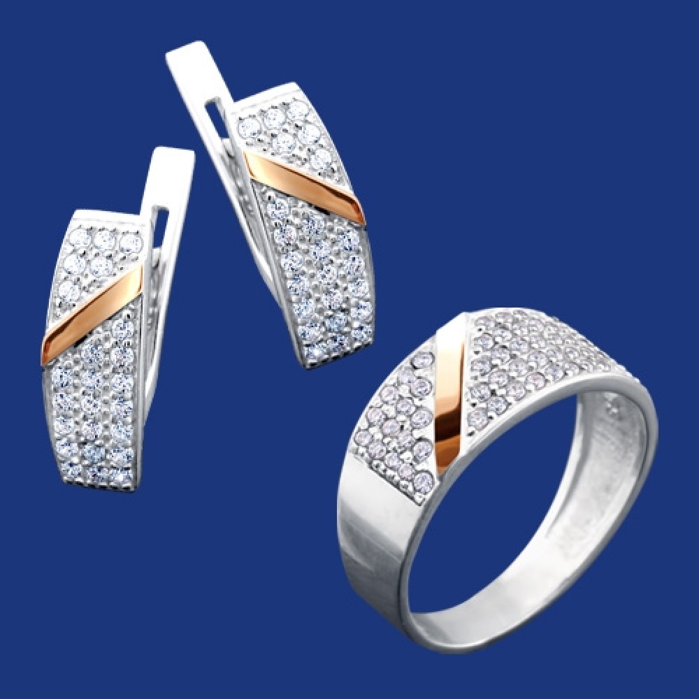 Серебряный гарнитур с золотом бц-207