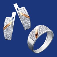 Срібний гарнітур з золотом бц-207