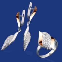 Срібний гарнітур з золотом бц-222