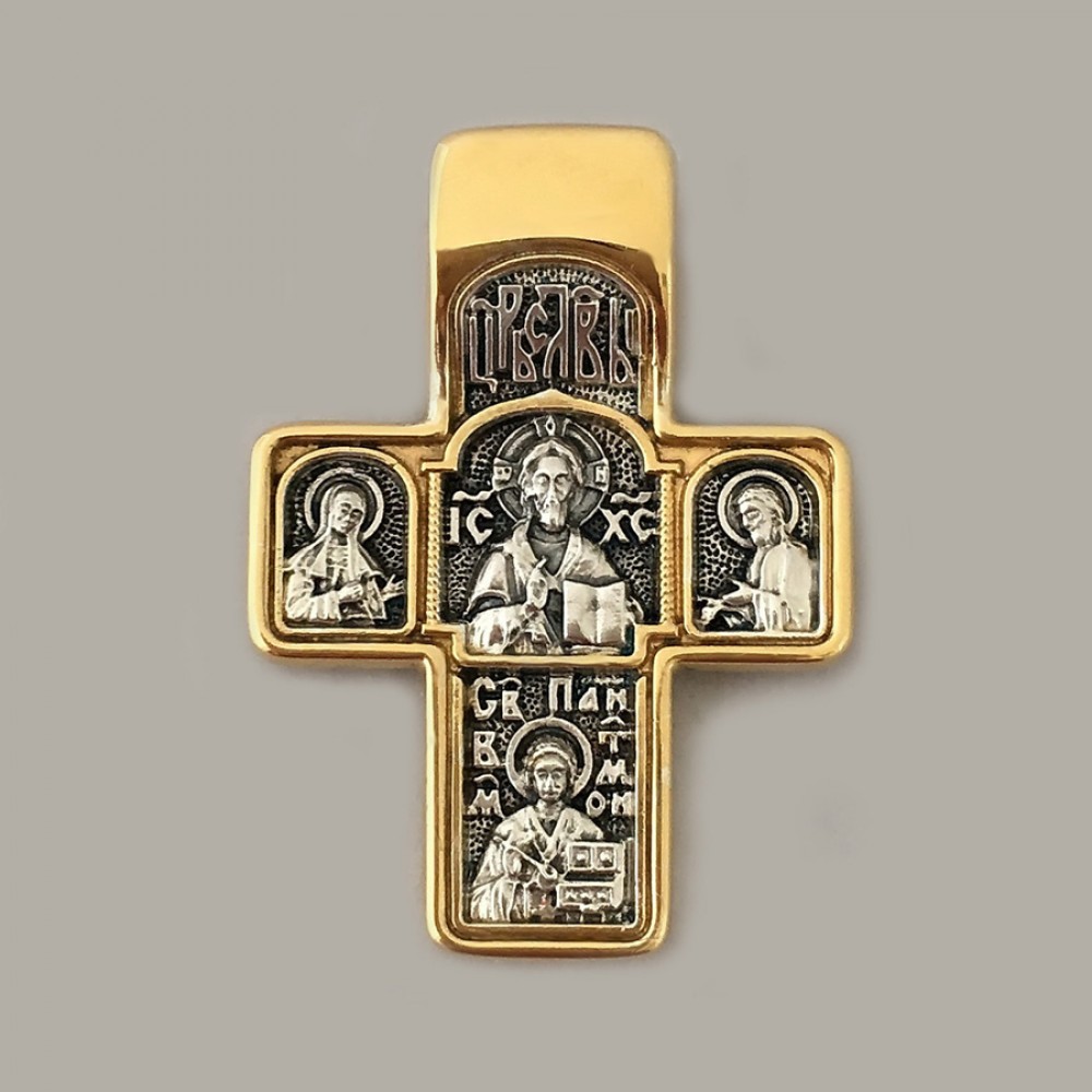 Серебряный крест "Царь Славы" с позолотой ЛЗ-34014