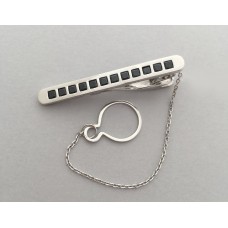 Срібний затискач для краватки з чорними каменями ЮМ-8189