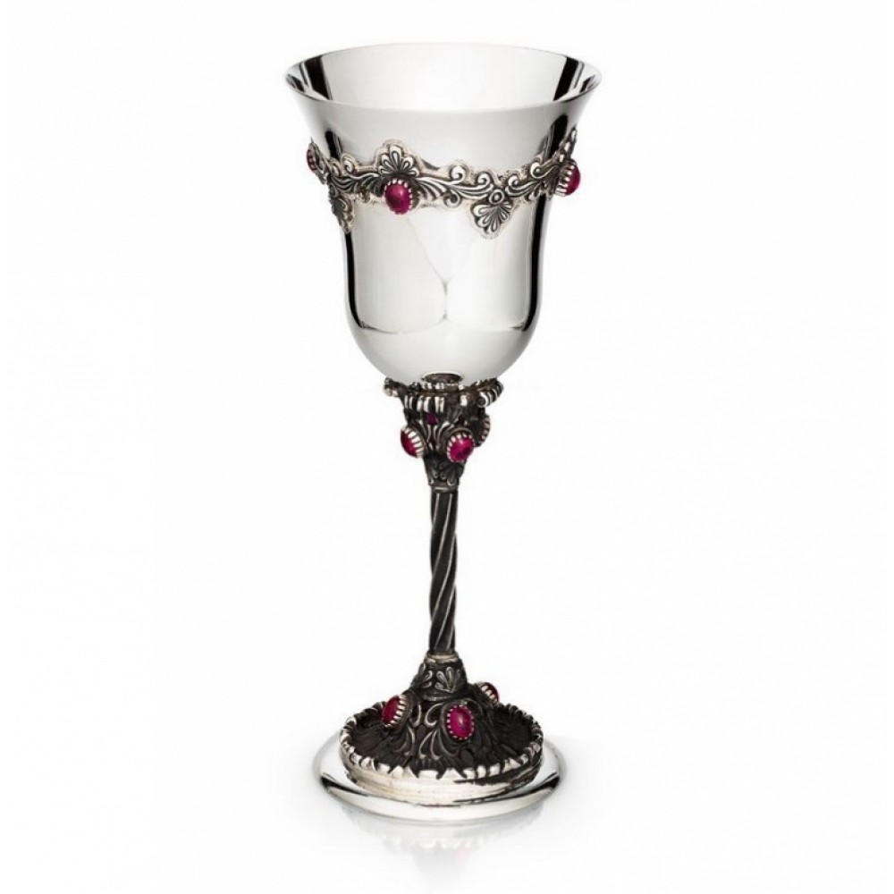 Серебряный винный бокал с красными камнями Корунд 2 ХЮ-020016-1