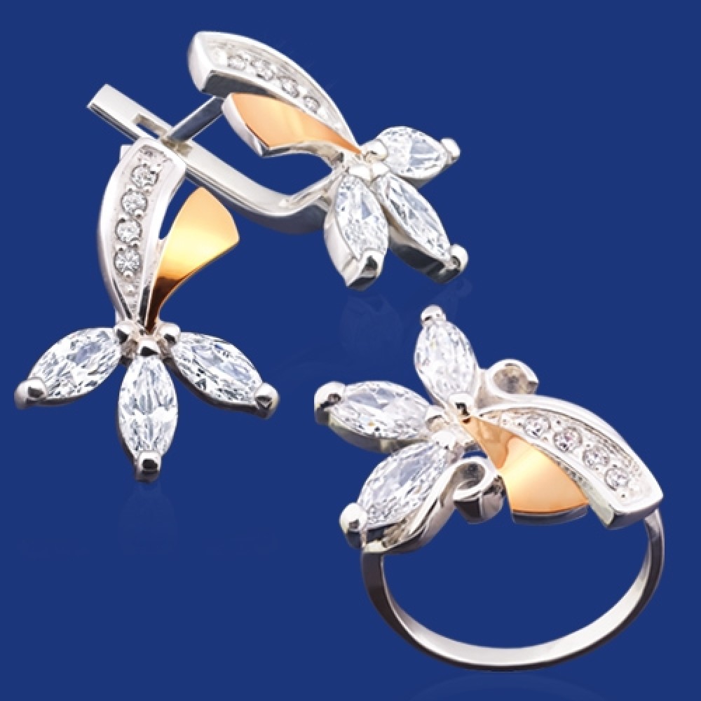 Серебряный гарнитур с золотом бц-032