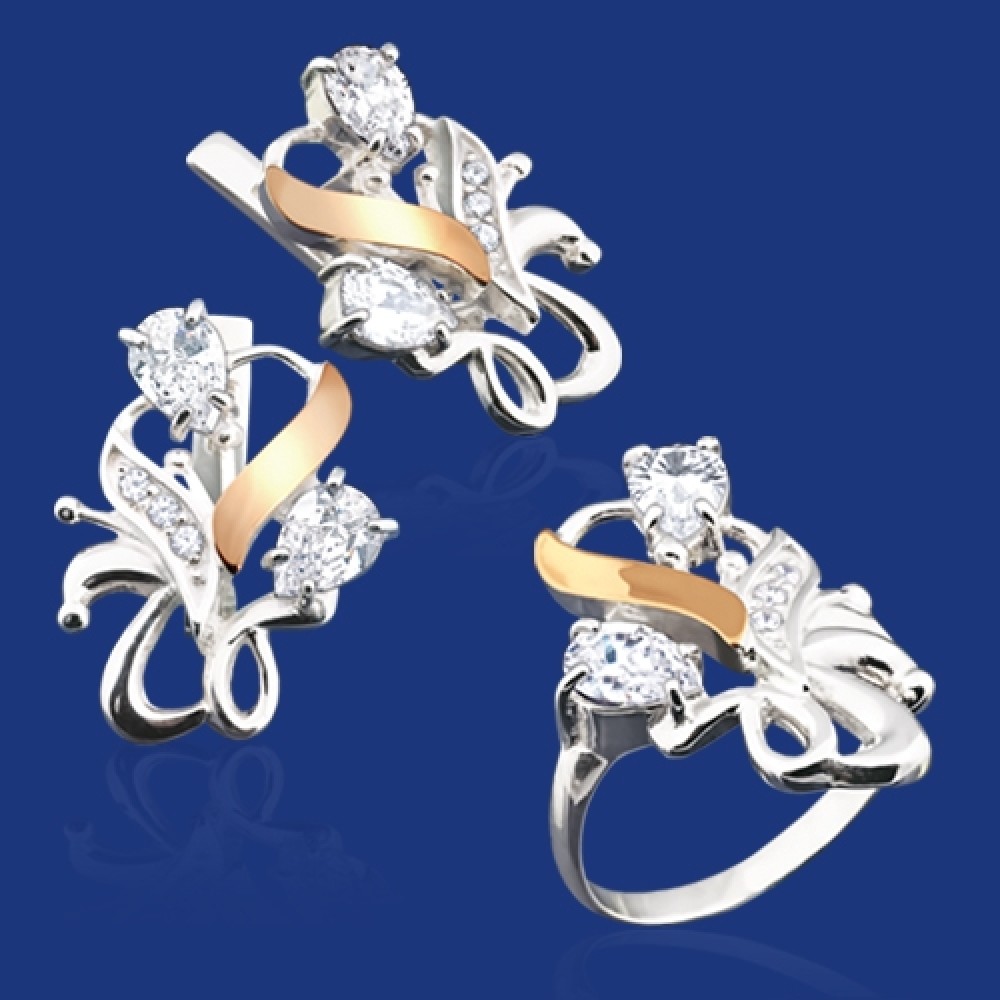 Срібний гарнітур з золотом бц-063