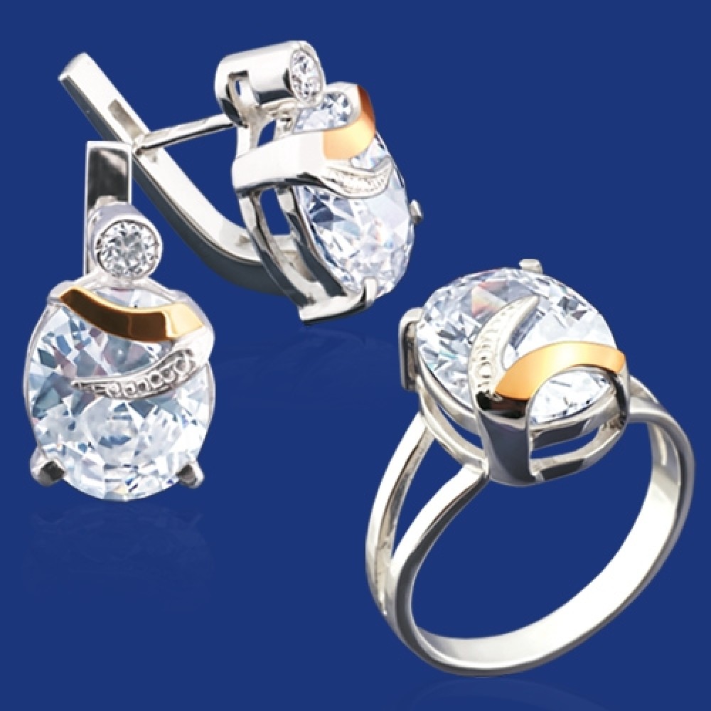 Серебряный гарнитур с золотом бц-085