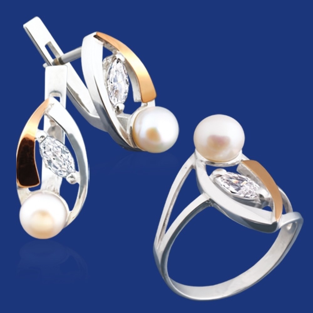 Срібний гарнітур з золотом бц-105